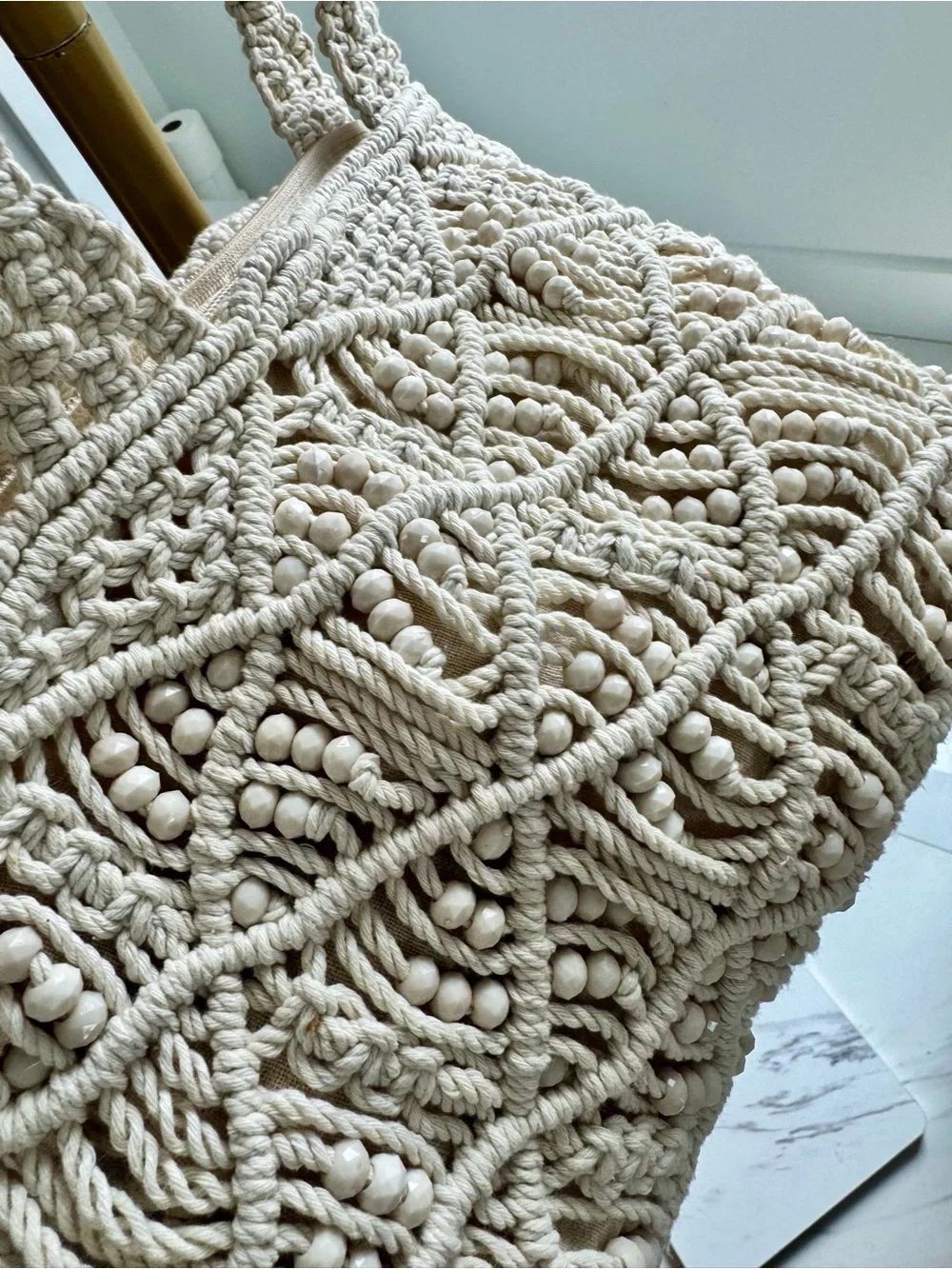 Handcrafted Macramé Tote Bag in Cream
